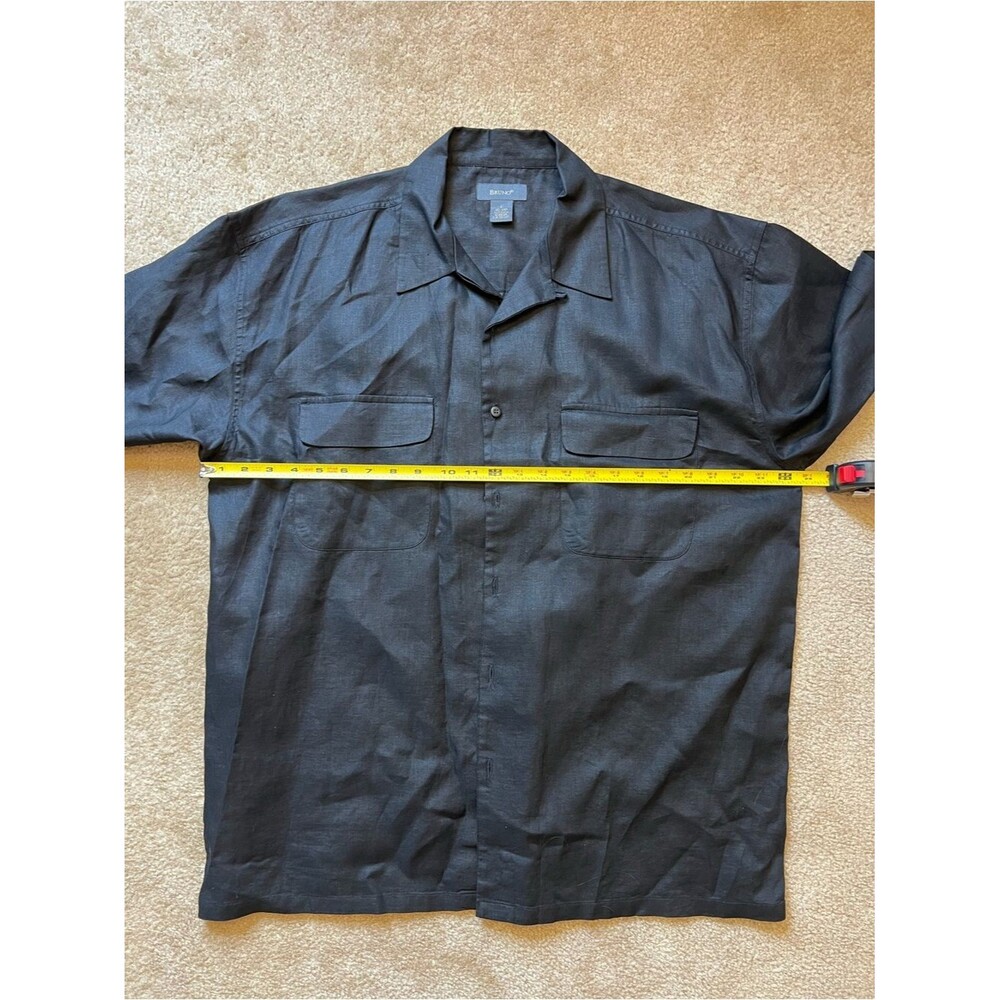 Bruno Men's Size L 100% Linen Short Sleeve Button Down Shirt Black Camp Collar